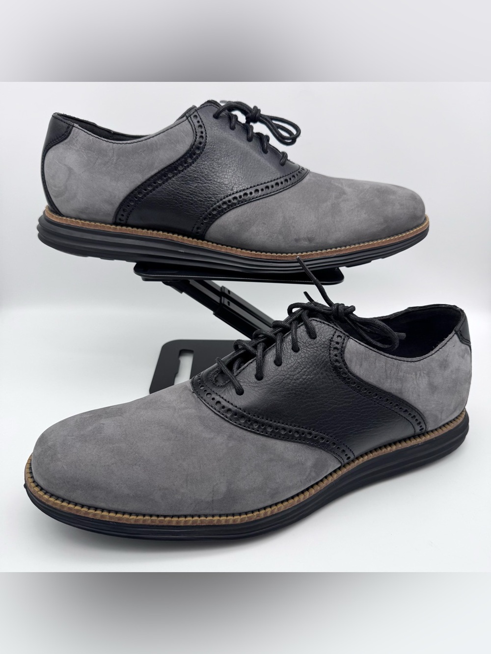 Cole Haan Original Grand Saddle Shoes Black Gray Nubuck Men’s 12 M NWOB